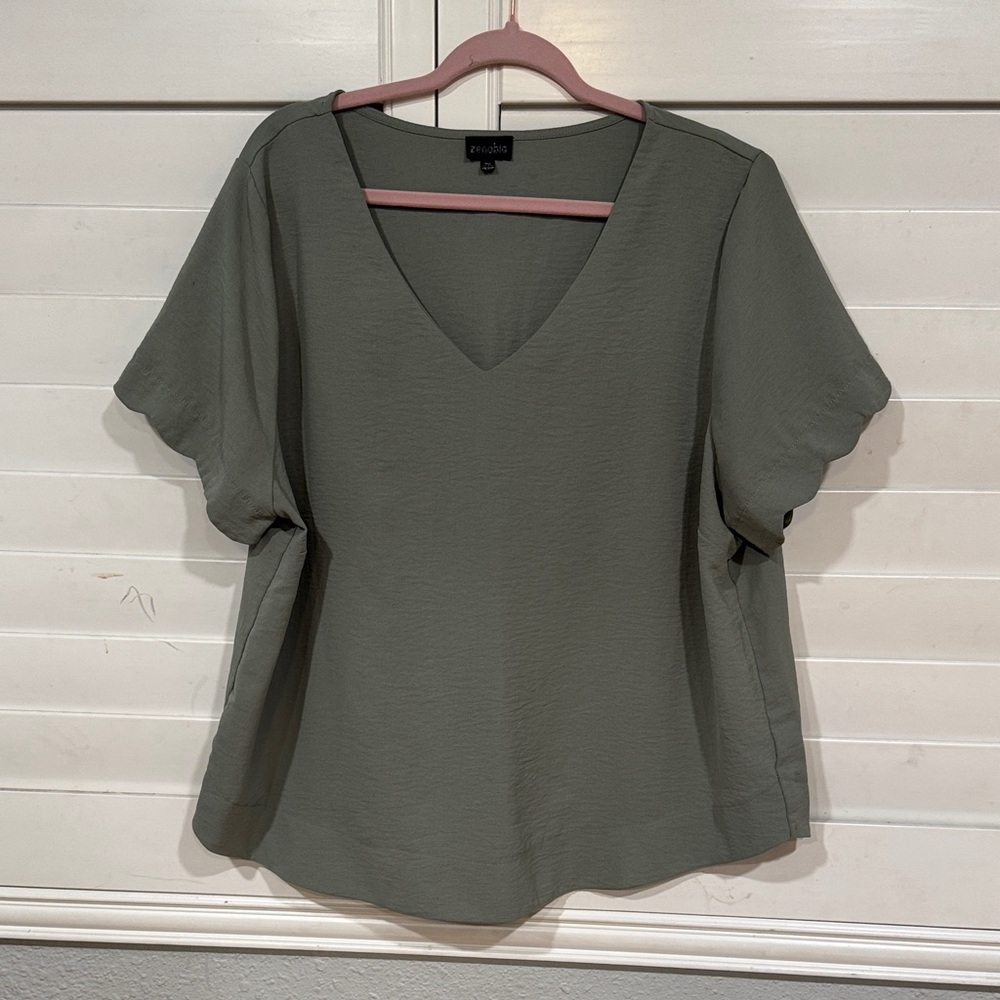 Zenobia Olive V-Neck Blouse